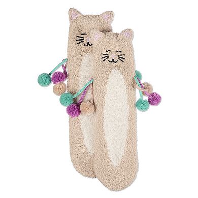 Women's Cat Embellished Plush Crew Socks