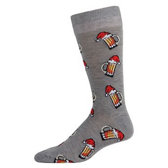 Men's Festive Santa Hat Beer Mug Novelty Crew Socks