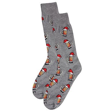 Men's Festive Santa Hat Beer Mug Novelty Crew Socks