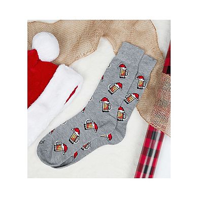 Men's Festive Santa Hat Beer Mug Novelty Crew Socks
