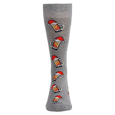Men's Festive Santa Hat Beer Mug Novelty Crew Socks