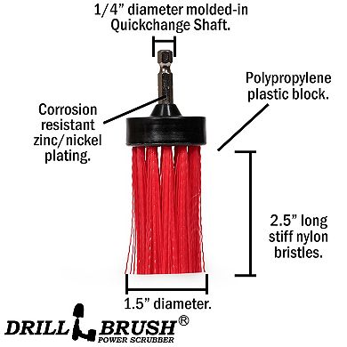 1in Red Brush - High Stiffness - Long Bristles - Outdoor & Patio Spot Cleaning