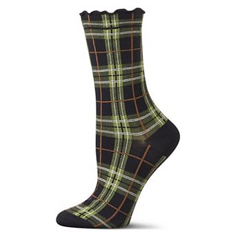 Women's Classic Plaid Lettuce Edge Crew Socks