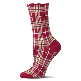 Women's Classic Plaid Lettuce Edge Crew Socks
