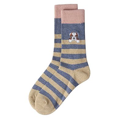 Women's "Just Hanging" Striped Embroidered Cotton Rich Novelty Crew Socks