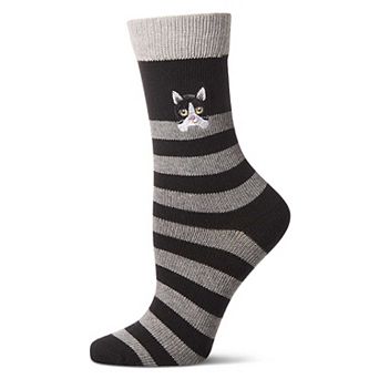 Women's "Just Hanging" Striped Embroidered Cotton Rich Novelty Crew Socks