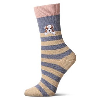 Women's "Just Hanging" Striped Embroidered Cotton Rich Novelty Crew Socks