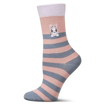 Women's "Just Hanging" Striped Embroidered Cotton Rich Novelty Crew Socks