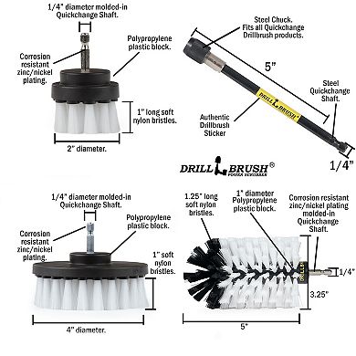 3 Soft Automotive Cleaning Brushes With Extended Reach Attachment - Carpet Cleaner Solution