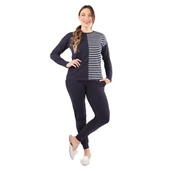 Women's 100% Cotton Breton Stripe Two Tone Pajama Set
