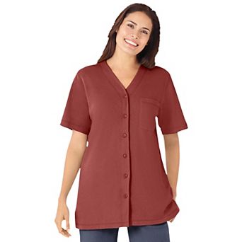 Woman Within Plus Size 7-Day Short-Sleeve Baseball Tunic