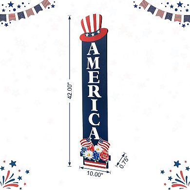 Glitzhome 42"h Patriotic Wooden America Sign Porch Decor