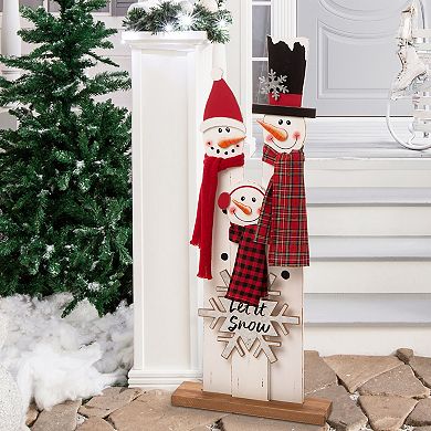 Glitzhome 35"h Christmas Wooden Snowman Family Porch Decor