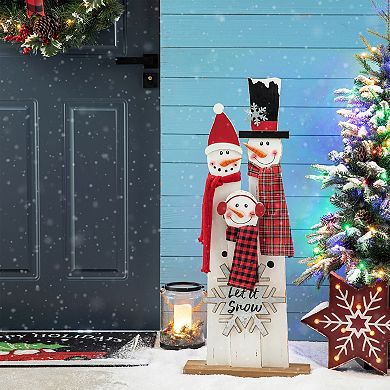 Glitzhome 35"h Christmas Wooden Snowman Family Porch Decor