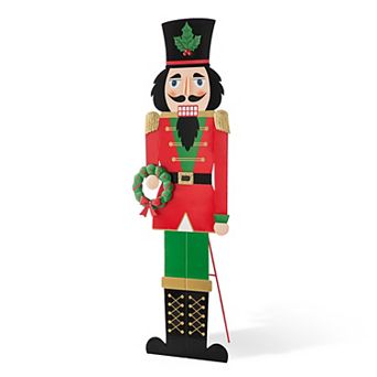Glitzhome 60”h Metal Christmas Soldier Nutcracker Porch Decor With Wreath