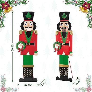 Glitzhome 60”h Metal Christmas Soldier Nutcracker Porch Decor With Wreath