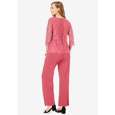 Jessica London Women's Plus Size Popover Lace Jumpsuit