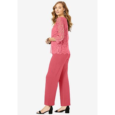 Jessica London Women's Plus Size Popover Lace Jumpsuit