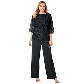 Jessica London Women's Plus Size Popover Lace Jumpsuit