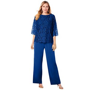 Jessica London Women's Plus Size Popover Lace Jumpsuit