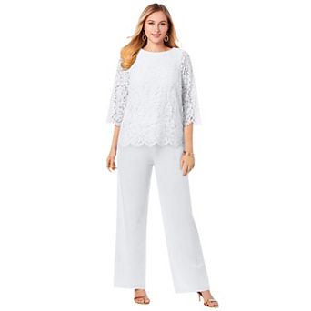 Jessica London Women's Plus Size Popover Lace Jumpsuit