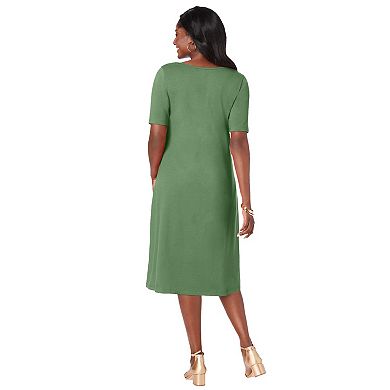 Jessica London Women's Plus Size Stretch Cotton Square Neck Midi Dress
