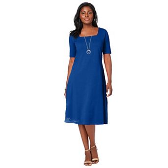 Jessica London Women's Plus Size Stretch Cotton Square Neck Midi Dress