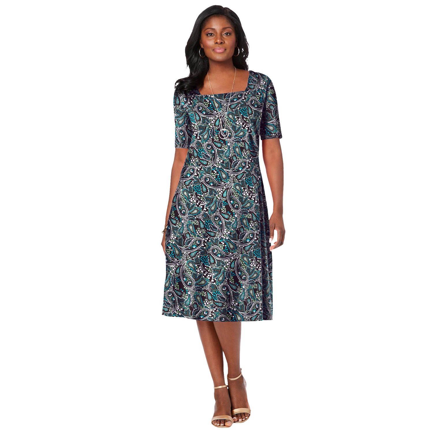 Женские платья Jessica London Plus Size Stretch Cotton Square Neck Midi Dress