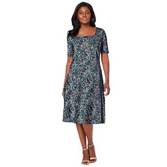 Jessica London Women's Plus Size Stretch Cotton Square Neck Midi Dress