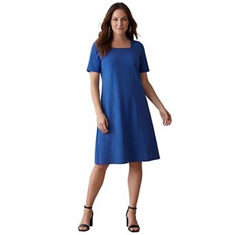 Jessica London Women's Plus Size Stretch Cotton Square Neck Midi Dress
