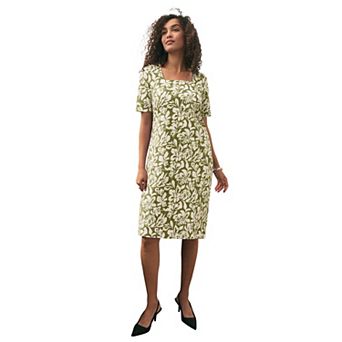 Jessica London Women's Plus Size Stretch Cotton Square Neck Midi Dress