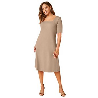Jessica London Women's Plus Size Stretch Cotton Square Neck Midi Dress