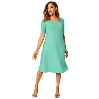 Jessica London Women's Plus Size Stretch Cotton Square Neck Midi Dress