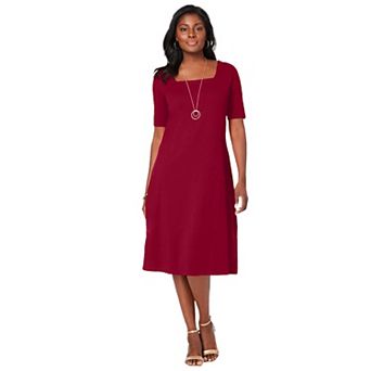 Jessica London Women's Plus Size Stretch Cotton Square Neck Midi Dress
