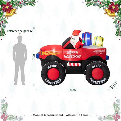Glitzhome 7ft Lighted Santa Claus On Pick Up Off-road Vehicle Inflatable Decor