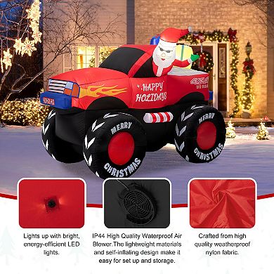 Glitzhome 7ft Lighted Santa Claus On Pick Up Off-road Vehicle Inflatable Decor
