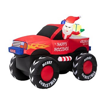 Glitzhome 7ft Lighted Santa Claus On Pick Up Off-road Vehicle Inflatable Decor