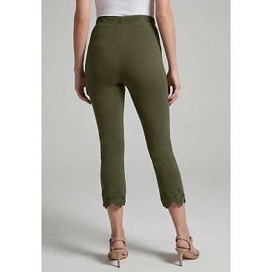 Jessica London Women's Plus Size Stretch Cotton Eyelet Capri Legging