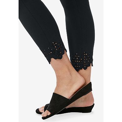 Jessica London Women's Plus Size Stretch Cotton Eyelet Capri Legging