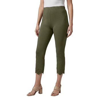 Jessica London Women's Plus Size Stretch Cotton Eyelet Capri Legging