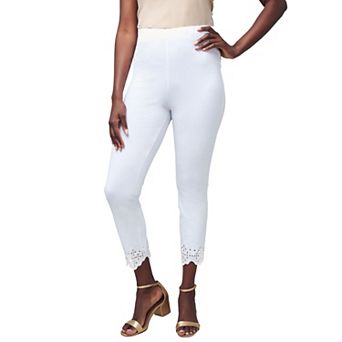 Jessica London Women's Plus Size Stretch Cotton Eyelet Capri Legging
