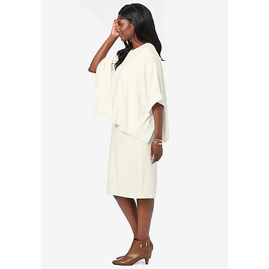 Jessica London Women's Plus Size Cable Knit Cape Sweater Dress