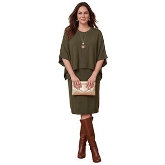 Jessica London Women's Plus Size Cable Knit Cape Sweater Dress