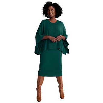 Jessica London Women's Plus Size Cable Knit Cape Sweater Dress