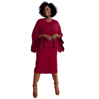 Jessica London Women's Plus Size Cable Knit Cape Sweater Dress
