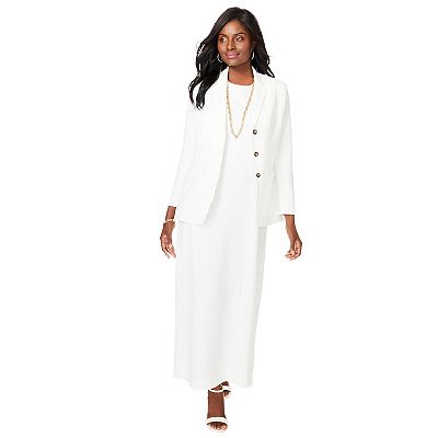 Jessica London Stretch Crepe Maxi Jacket Dress - 30 W, White