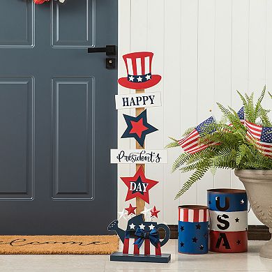 Glitzhome 35.75"h Patriotic Wooden Top Hat Porch Sign