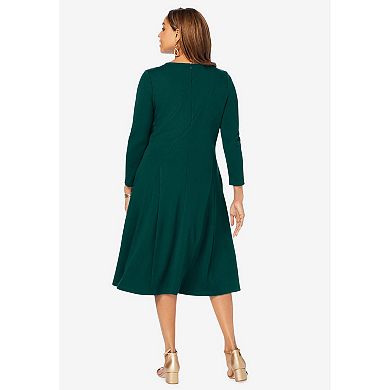 Jessica London Women's Plus Size Long Sleeve Stretch Ponte Dress