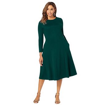 Jessica London Women's Plus Size Long Sleeve Stretch Ponte Dress