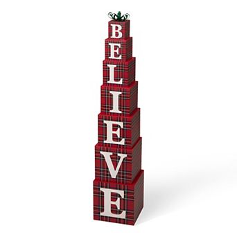 Glitzhome 42" H Double-Sided Wording Believe Porch Decor, Wooden Nesting Letter Block Porch Sign